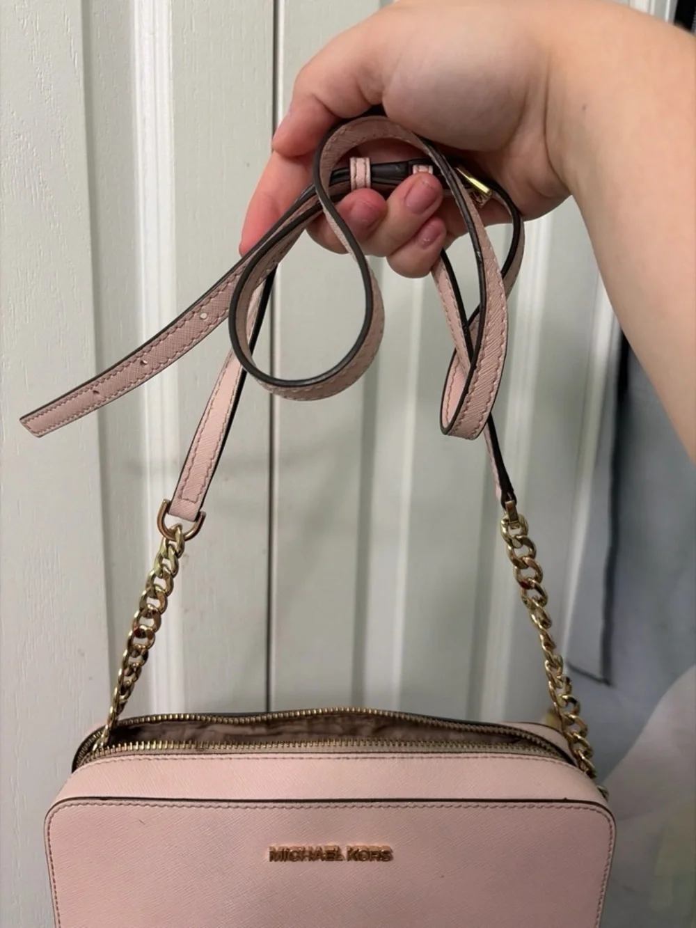Michael Kors Blush Pink Saffiano Wristlet Clutch with Gold Logo